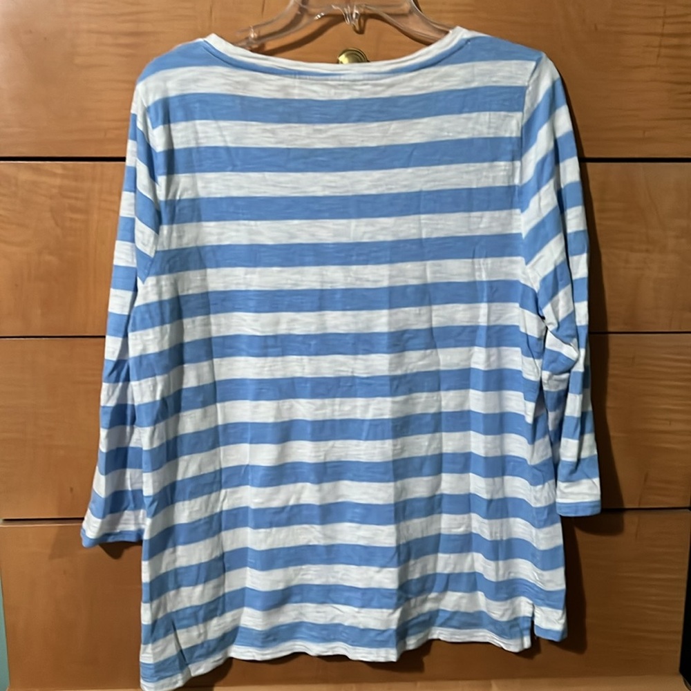 Talbots Spring Tulip Striped Blue and White Top Size XL 3/4 Sleeve - Picture 4 of 5